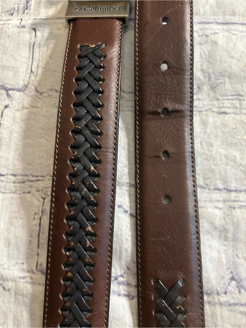 COLUMBIA REVERSIBLE BRAIDED DETAIL LEATHER 38 BELT & WESTERN LEATHER BRAIDED BEL
